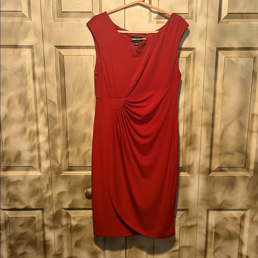 Connected Apparel Red Ruched Sheath Dress